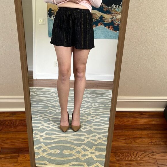 Francesca’s Wendy Lurex Black and Gold Drawstring Shorts Size XS - Picture 2 of 12